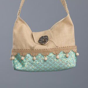 Aqua Scale Print Linen Shoulder Bag (ONE-OF-A-KIND)!